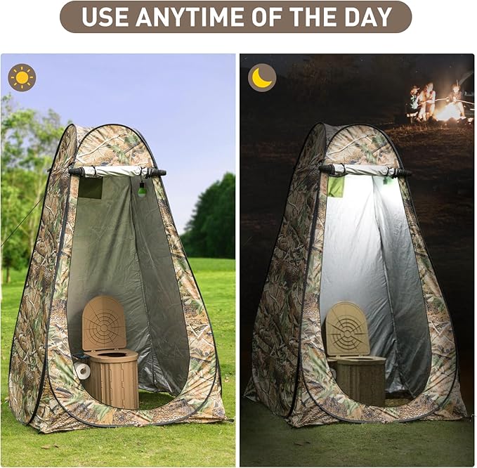Portable Camping Toilet with Pop-Up Privacy Tent, 12-inch Toilet Seat, Outdoor Portable Folding Toilet Potty for Adults Load Capacity of 400 Lbs, LED-Light Camping Bathroom