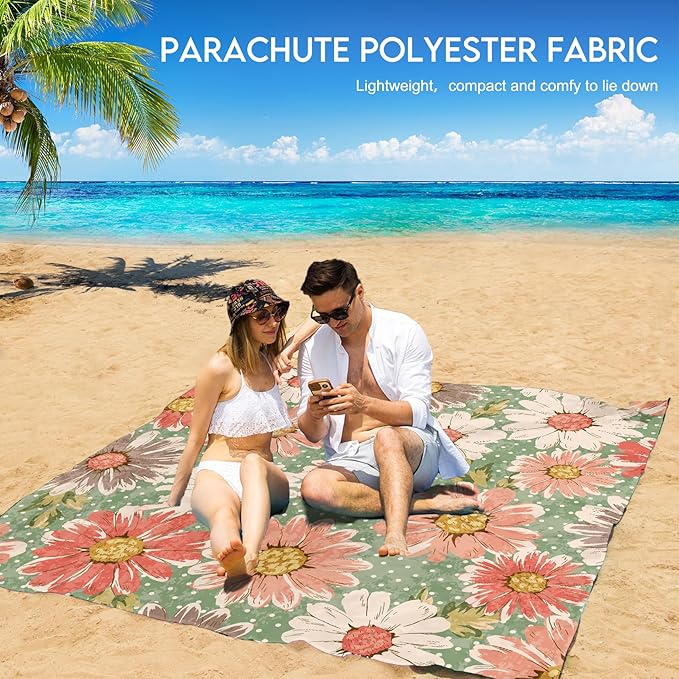 BYDOLL Beach Blanket Waterproof Sandproof 78''×81'' 1-7 Adults Oversized Lightweight Large Picnic Mat Waterproof Sandproof Blanket for Beach
