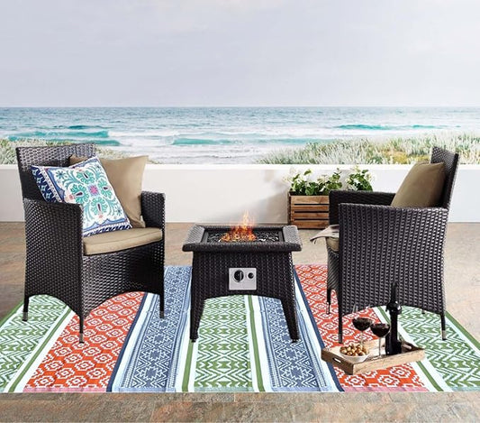 BalajeesUSA Outdoor Rugs 9x12 ft Large Plastic Patio Green, Orange Affordable Multipurpose Woven Plastic Straw All-Weather Waterproof Reversible Camper mat Backyard Picnic Sports Camps Tent