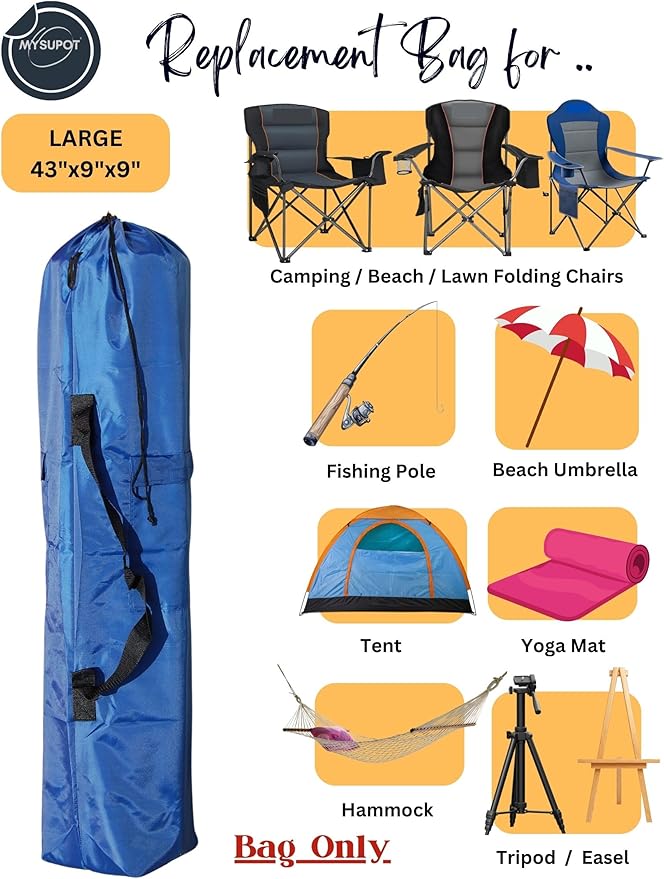 Replacement Bag for Folding Camping Chair, Portable Camp Chair, Hammock, Yoga Mat, Umbrella, Tents, Tripods, Fishing Poles - 420D Oxford Polyester Fabric