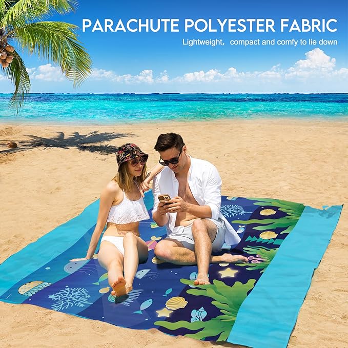 BYDOLL Beach Blanket Waterproof Sandproof 78''×81'' 1-7 Adults Oversized Lightweight Large Picnic Mat Waterproof Sandproof Blanket for Beach