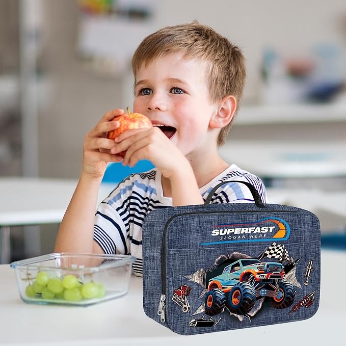 Clastyle 3D Insulated Kids Lunch Bag Large Thermal Cooler Bag for Boy Picnic School Lunch Box Tote,Monster Truck