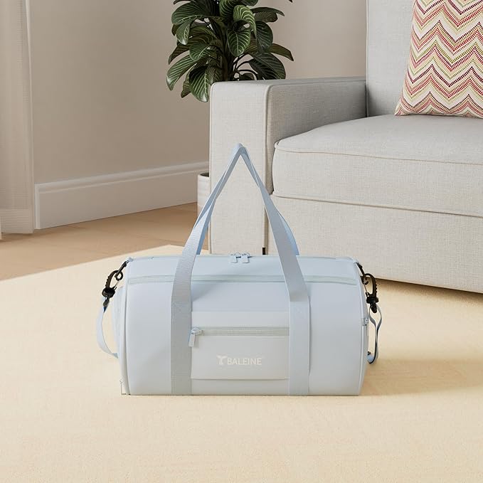 BALEINE Gym Bag for Women and Men, Duffel Bag for Sports, Gyms and Weekend Getaway, Waterproof Dufflebag with Shoe and Wet Clothes Compartments, Lightweight Carryon Gymbag (Azure)