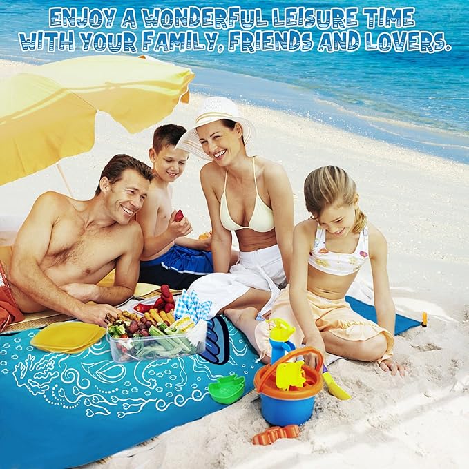 Beach Blanket Waterproof Sandproof 1-7 Adult Oversized 78 '' × 81 '' Lightweight Durable Compact Sand Free Beach Mat for Travel Camping Hiking Picnic Blanket Extra Large