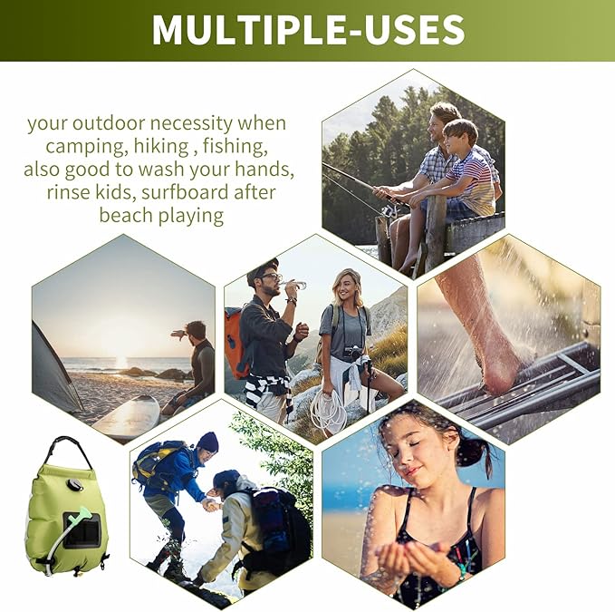 Solar Shower Bag, Solar Heating Camping Shower Bag, 5Gal(20L) Portable Camping Shower Bag, with Removable Hose and On-Off Switchable Shower Head, for Outdoor Traveling/Climbing/Hiking/Beach/Swimming