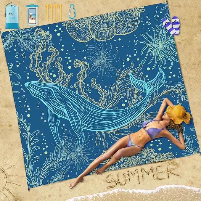 Beach Blanket Sandproof Waterproof 78''×81''1-5Adults Oversized,Compact Lightweight Durable Beach Mat for Travel Camping Hiking Picnic Blanket