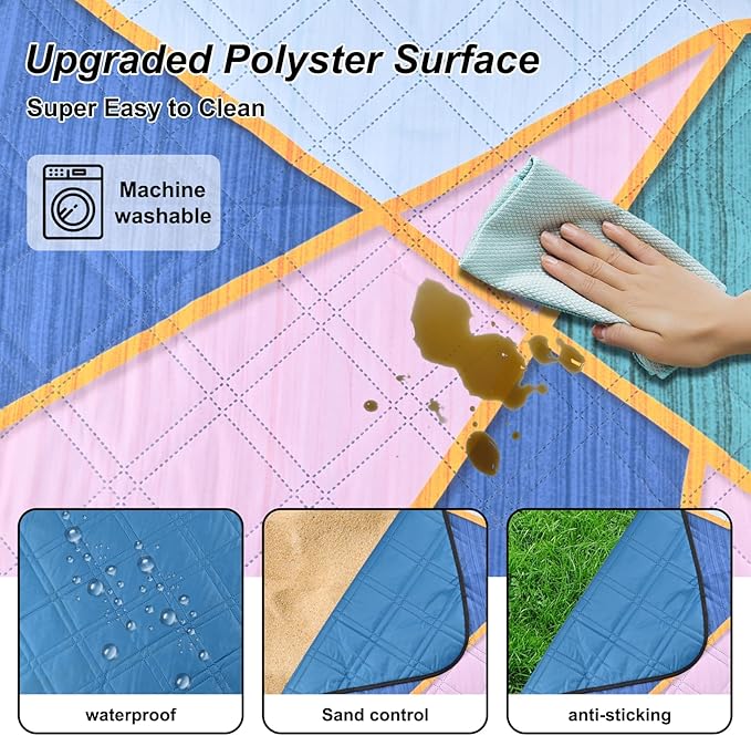 Picnic Blankets Outdoor Extra Large Thick- Waterproof Beach Mat Sand Free Foldable with Carry Strap,Portable Camping Blanket, Park Blanket for Grass Lawn Hiking Travel Concerts Gifts Ideas