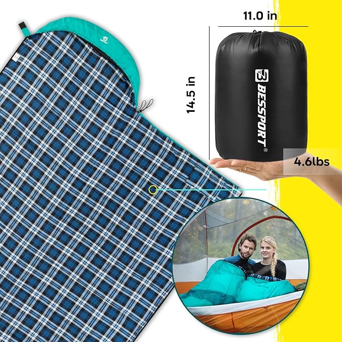 Bessport Sleeping Bag Winter | Flannel Lined 18℉ - 32℉ Extreme 3-4 Season Warm & Cool Weather Adult Sleeping Bags Large | Lightweight, Waterproof for Camping, Backpacking, Hiking