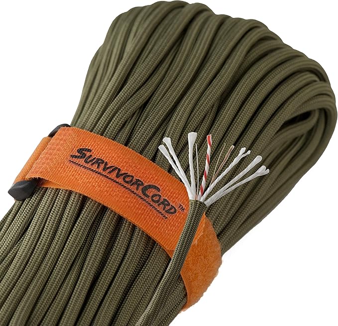 TITAN Survival Patented Paracord 550 - 25ft, 100ft, 500ft & Color Options - 620LB Strength Survival Paracord Military Spec with 3 Strands - Heavy Duty Hank Cord for Camping & Outdoors with Firestarter