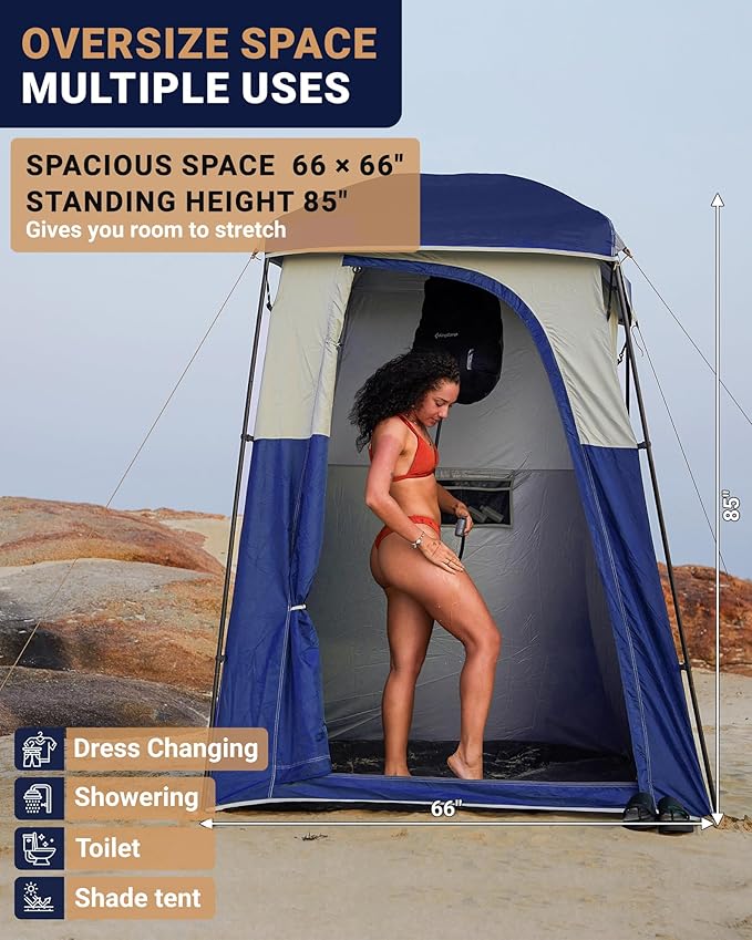 KingCamp Camping Shower Tent, Portable Outdoor Privacy Toilet & Changing Tent Windproof & Waterproof Easy Setup 1 or 2 Room Shelter with Shower Bag for Camping Hiking Beach
