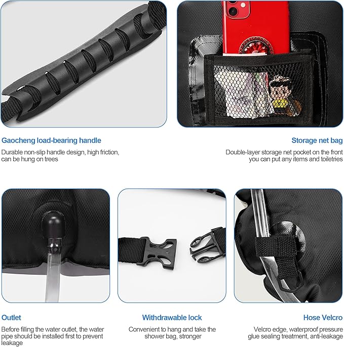 Solar Shower Bag, Solar Heating Camping Shower Bag, 5Gal(20L) Portable Camping Shower Bag, with Removable Hose and On-Off Switchable Shower Head, for Outdoor Traveling/Climbing/Hiking/Beach/Swimming