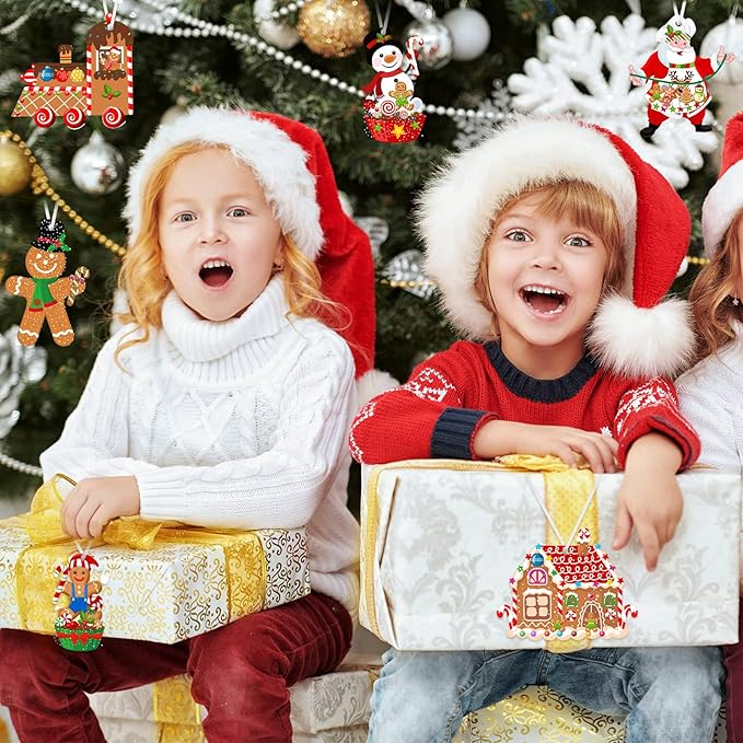 Civaner 24 Sets Christmas Craft Kit for Kids Gingerbread Ornaments Christmas Tree Decorations DIY Gingerbread House Crafts Kit Xmas Gift for Kids Classroom Activities Holiday Party Supplies