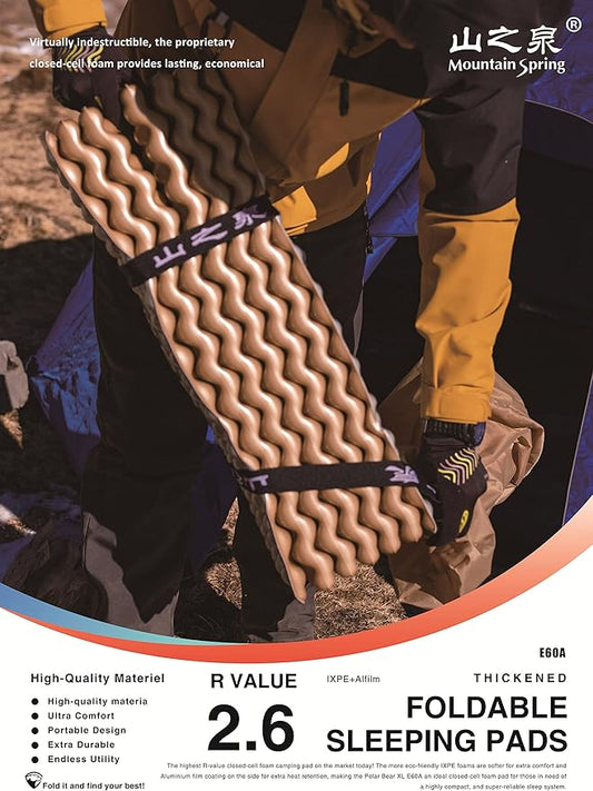 Mountain Spring Polar Bear XL Folding Closed Cell Foam Sleeping Pad R-2.6 | Highest R-Value Thickened Moisture-Proof Closed Cell Foam Camping Sleeping Mat on The Market for Camping Hiking Backpacking