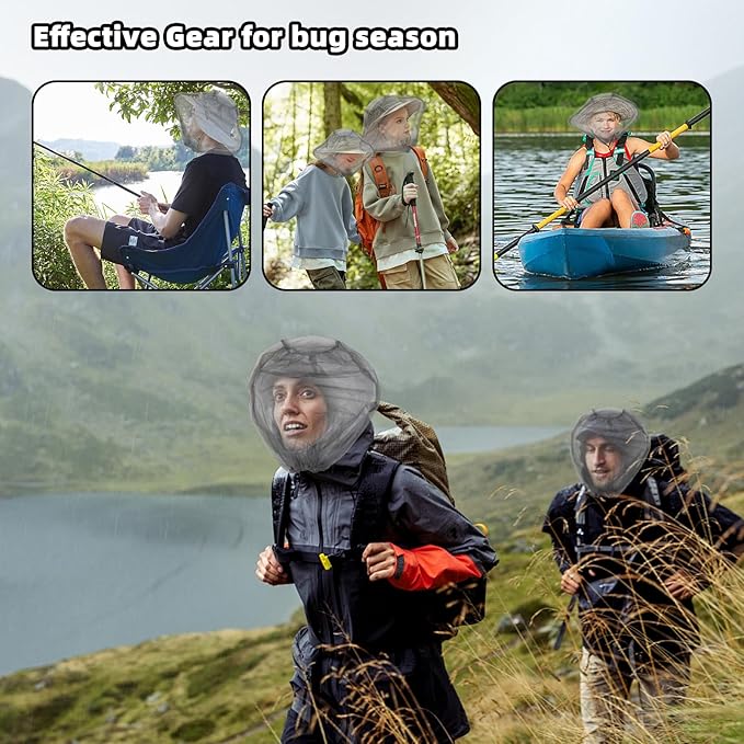 6 Packk Mosquito Covers Wearable Head Net Face Mesh Protecting Net Mosquito Fly Insects Bugs Preventing for Outdoor