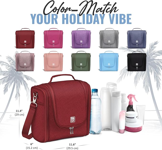 BOACAY Extra Large Hanging Travel Toiletry Bag for Women and Men, Makeup Bag, Bathroom & Shower Organizer Kit for Accessories, Cosmetics, Essentials