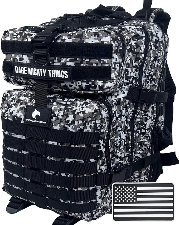 45L Elite Tactical Backpack | 3X Stronger Work & Military Backpack | Water Resistant and Heavy Duty | 3 Day MOLLE Bug Out Bag (Snow Leopard)