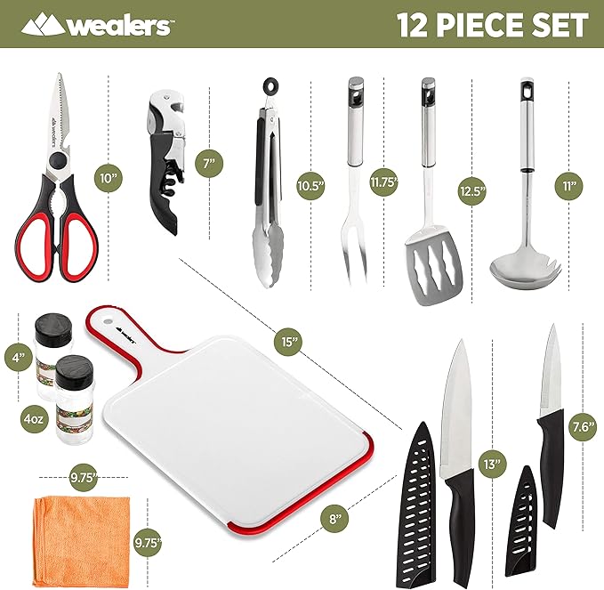 Camp Kitchen Cooking Utensil Set Travel Organizer Grill Accessories Portable Compact Gear for Backpacking BBQ Camping Hiking Travel Cookware Kit Water Resistant Case