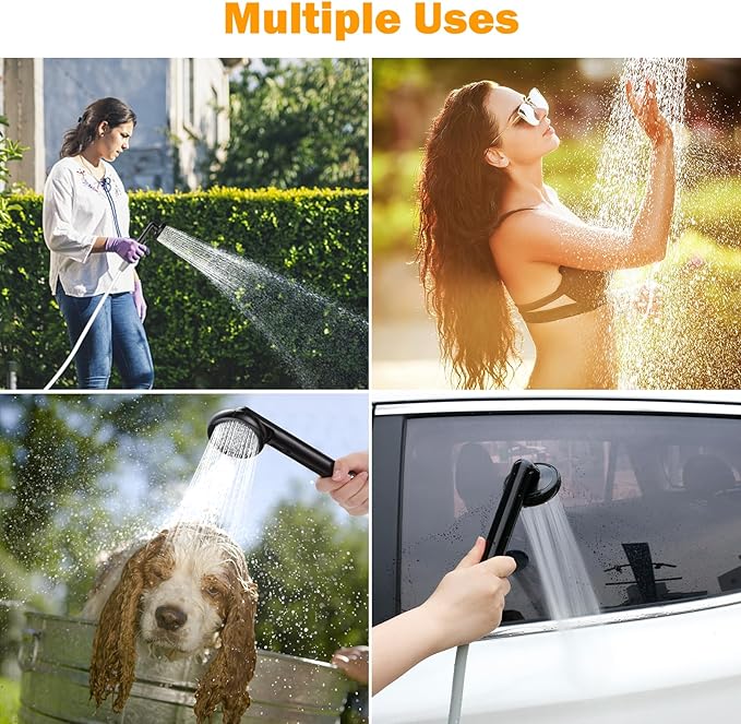 Portable Shower Camping Shower, Outdoor Camp Shower Pump with 5 Gallons Collapsible Bucket, Rechargeable Shower Battery Powered Handheld Shower Head kit for Camping, Beach Washing, Pet Cleaning