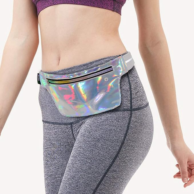 Fitter's Niche Holographic Fanny Pack with Glow-in-the-Dark Trim – Water-Resistant Waist Bag for Raves, Concerts & Outdoor Festivals | Adjustable Unisex Belt with Phone Pocket