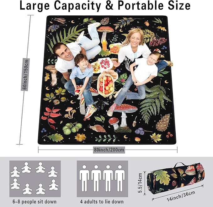 Extra Large Picnic Blankets Waterproof Foldable (60 "x 80") Beach Blanket Waterproof Sandproof,3-Layer Thicking Mat Outdoor Packable Camping Blanket