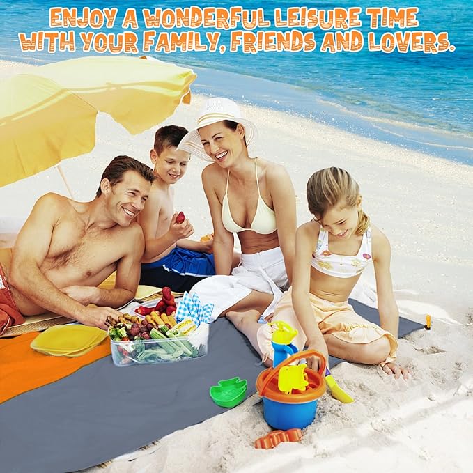 Beach Blanket Waterproof Sandproof 1-7 Adult Oversized 78 '' × 81 '' Lightweight Durable Compact Sand Free Beach Mat for Travel Camping Hiking Picnic Blanket