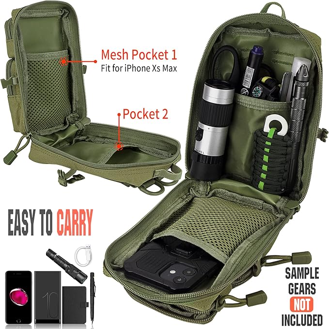 bvya Tactical Molle EDC Utility Pouch Compact Tool Pouch Mini Waist Bag Crossbody Backpack-Design Phone Pouch with Shoulder Strap Flag Patch and D-Rings