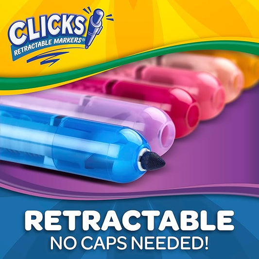 Crayola Clicks Retractable Markers (10ct), Washable Markers for Kids, Click Markers, School Supplies for Kids, Gifts, Ages 5+