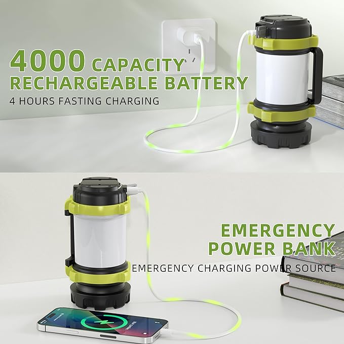 Camping Lantern Rechargeable, Alpswolf Led Lantern Camping Flashlight with 4000 Capacity Power Bank, 6 Modes, IPX4 Waterproof, Portable Rechargeable Lanterns for Power Outage, Hiking Hurricane Outdoor