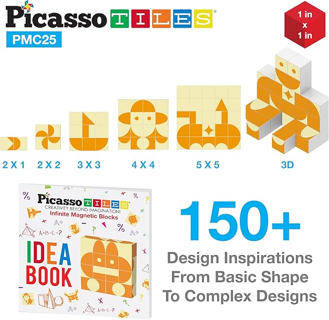 Picasso Cubes 25 Piece Magnetic Puzzle Game Magic Cube Puzzles Brain Teaser Set Kids Toy Magnet Pattern Block Matching Toys with Free Ideabook 150+ Inspirations Included STEM Learning Early Education