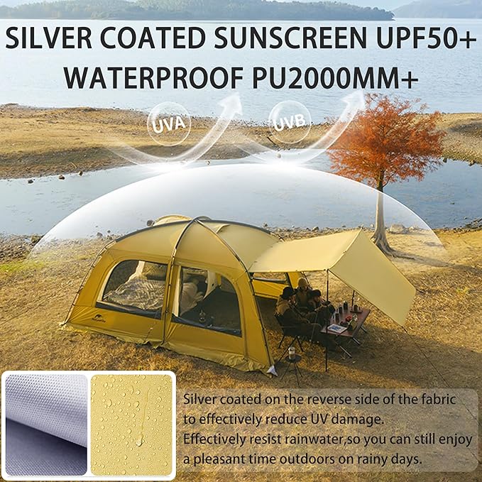 Naturehike7.6 Double Person 4-Seasons Camping Tent, UPF50+ Sun Protection Tent with 7001 Aluminum Alloy Poles, PU2000mm+ Waterproof Tent for Outdoor Camping,Picnic