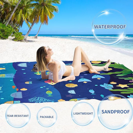 BYDOLL Beach Blanket Waterproof Sandproof 78''×81'' Suits1-4 Adults Compact Lightweight Oversized Sand-Free Blanket Large Picnic Mat for Beach Travel Camping Hiking