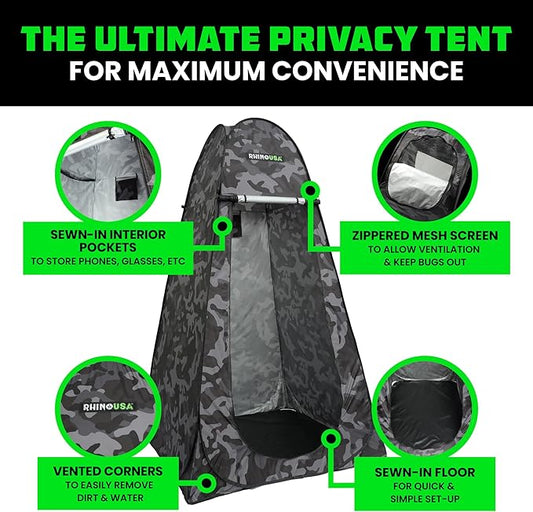 Rhino USA Portable Pop Up Privacy Changing Tent - Ultimate Outdoor Camping Shower, Camp Toilet, Rain Shelter for Beach and Camping - Lightweight and Sturdy, Instant Setup While On-The-Go
