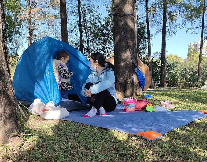 Orga'Neat Pocket Picnic Blanket, Sandproof Lightweight Pocket Camping Tarp, 55″x 60″ Foldable & Fits into Small Bag, Water Resistant Washable Quick Dry Compact Beach Mat for Outdoor Recreation