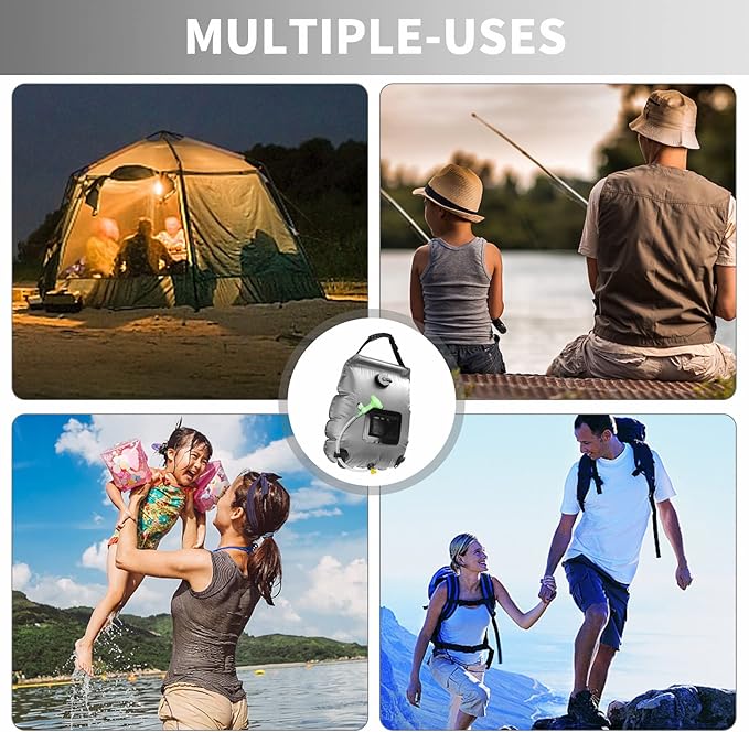 Solar Shower Bag, Solar Heating Camping Shower Bag, 5Gal(20L) Portable Camping Shower Bag, with Removable Hose and On-Off Switchable Shower Head, for Outdoor Traveling/Climbing/Hiking/Beach/Swimming