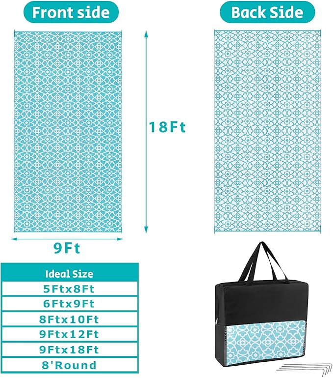 HEBE Outdoor Rug 9'x18' for Patios Waterproof Clearance Reversible Patio Mat Plastic Straw Rug RV Camping Mat Outside Area Rug Carpet for Camping RV,Porch,Deck,Balcony,Camper,Backyard