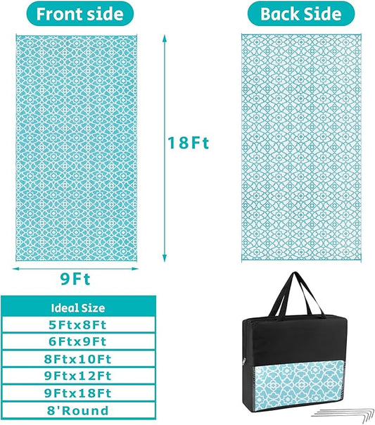 HEBE Outdoor Rug 9'x18' for Patios Waterproof Clearance Reversible Patio Mat Plastic Straw Rug RV Camping Mat Outside Area Rug Carpet for Camping RV,Porch,Deck,Balcony,Camper,Backyard