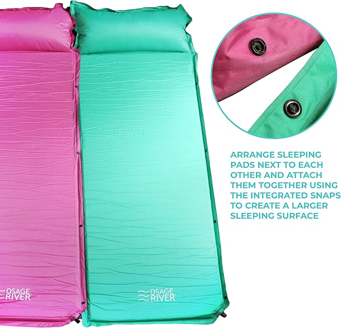 OSAGE RIVER Self Inflating Sleeping Pad with Built-in Pillow, Compact Memory Foam Sleep Mat, Camping Air Mattress for Tent, Travel, Backpacking, or Hiking