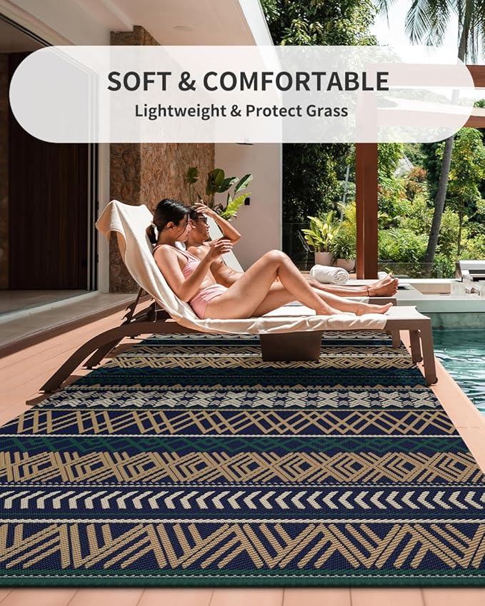 MontVoo Outdoor Rug Carpet Waterproof-Patio Rug Mat 6x9 Reversible RV Camping Rug Picnic Mat Plastic Straw Outside Rug for Balcony Porch Deck Beach-Boho Outdoor Area Rug for Patio Decor Colorful
