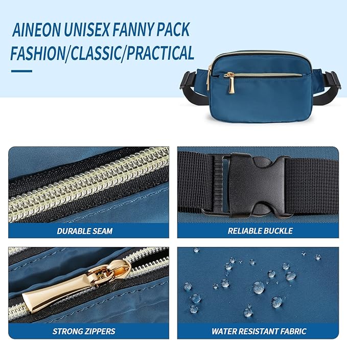 Fanny Packs for Women Men Fashion Plus Size Waist Pack Belt Bag Fanny Pack for Girls Boys with 5 Pockets Adjustable Belt, Cute Bum Bag Hip Bags for Travel Disney Running (Dark Cyan Fanny Pack)