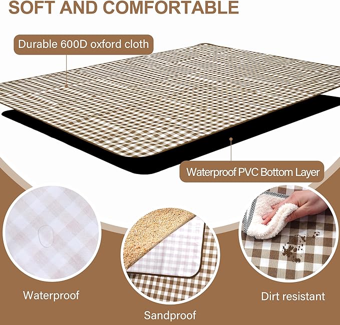 Picnic Blanket Outdoor Extra Large Picnic Mat 80"X60" Camping Blanket Beach Blanket Foldable Waterproof Sand Mat Hiking Travel Family Concerts(Brown)