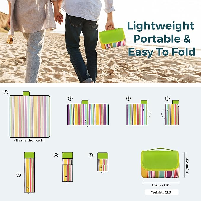 Picnic Blankets - 79''x77'' Extra Large Waterproof Sandproof Foldable Washable Beach Blanket with Carrying Handle - Oversized XL Outdoor Mat, Green