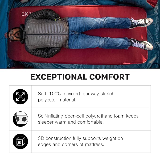 Exped MegaMat Max Long X-Wide - Self Inflating Plush Sleeping Mat, 6” Foam Pad, Pump Included