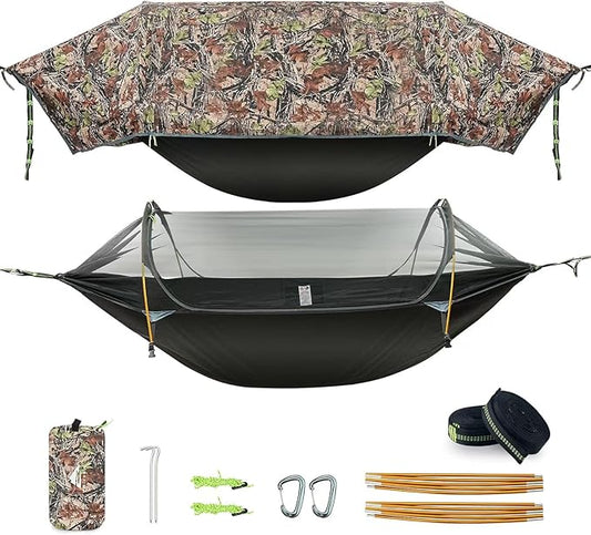 Camping Hammock Tent with Mosquito Net & RainFly, 3 in 1 Waterproof Lightweight Portable Sleeping Hammock Bug, Travel Outdoor Gear with Tree Strap Swing, for Hiking Patio Expedition