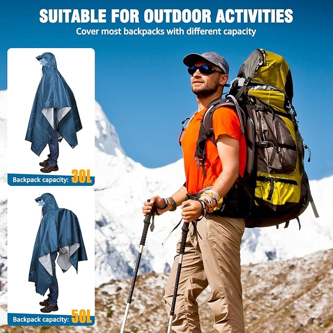 ANYOO Hooded Rain Poncho for Adults Waterproof Lightweight Rain Coat for Men Women Reusable Rain Jacket for Emergency Outdoor