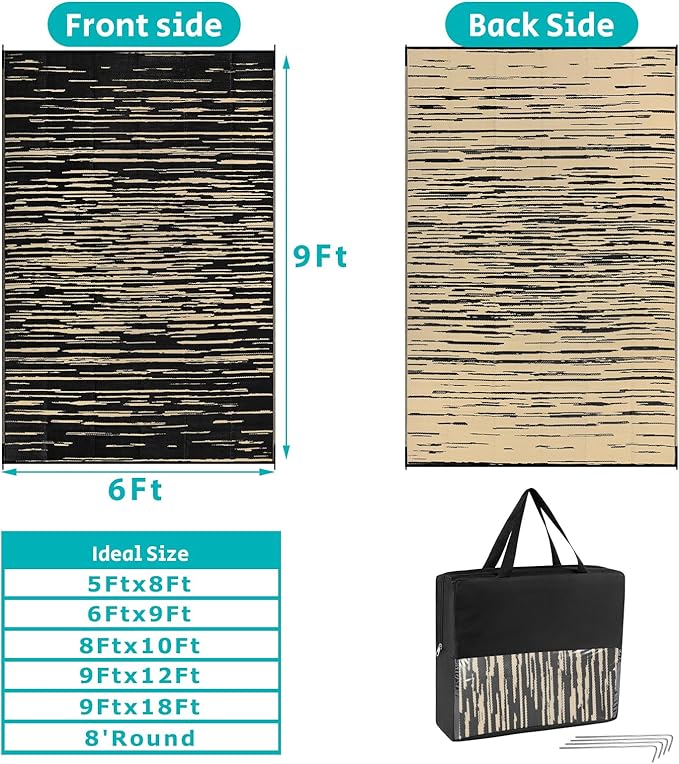 HEBE Outdoor Rug 6' x 9' Waterproof for Patios Clearance, Reversible Plastic Straw Rug Camping Carpet, Indoor Outdoor Area Rugs Patio Mats for RV,Picnic,Backyard,Deck,Balcony,Porch