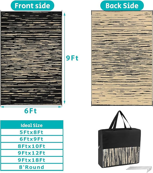 HEBE Outdoor Rug 6' x 9' Waterproof for Patios Clearance, Reversible Plastic Straw Rug Camping Carpet, Indoor Outdoor Area Rugs Patio Mats for RV,Picnic,Backyard,Deck,Balcony,Porch
