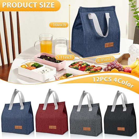 12 Pack Lunch Bags Bulk,Insulated Reusable Lunch Bags with Aluminum for Women Men,Leakproof Tote Large Lunch Box for Office,Work,Beach or Travel,multicolor