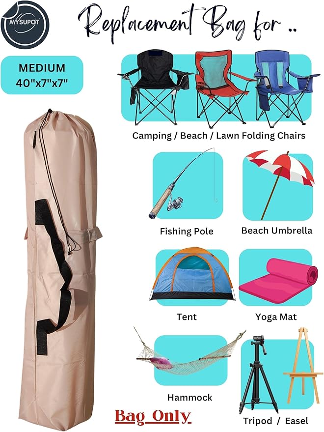 Replacement Bag for Folding Camping Chair, Portable Camp Chair, Hammock, Yoga Mat, Umbrella, Tents, Tripods, Fishing Poles - 420D Oxford Polyester Fabric