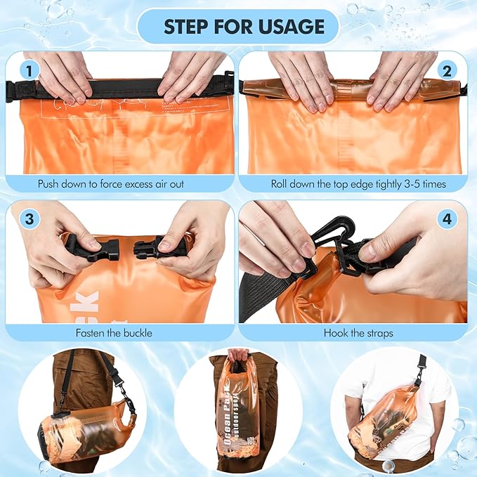Talltalk 4 pcs Waterproof Dry Bag Set 10l Lightweight Dry Sack with Phone Case Orienteering Compass Emergency Whistle for Travel, Swimming, Boating, Kayaking, Camping, Fishing