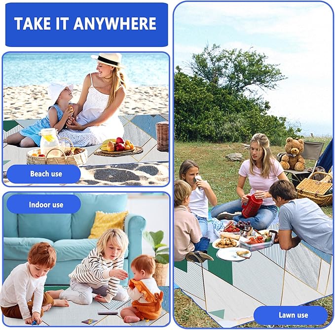 Picnic Blanket, Foldable Waterproof Sand Mat, 80" x 80" Extra Large Picnic Blanket,Outdoor Mat Beach Blanket for Camping Hiking Travel Family Concerts